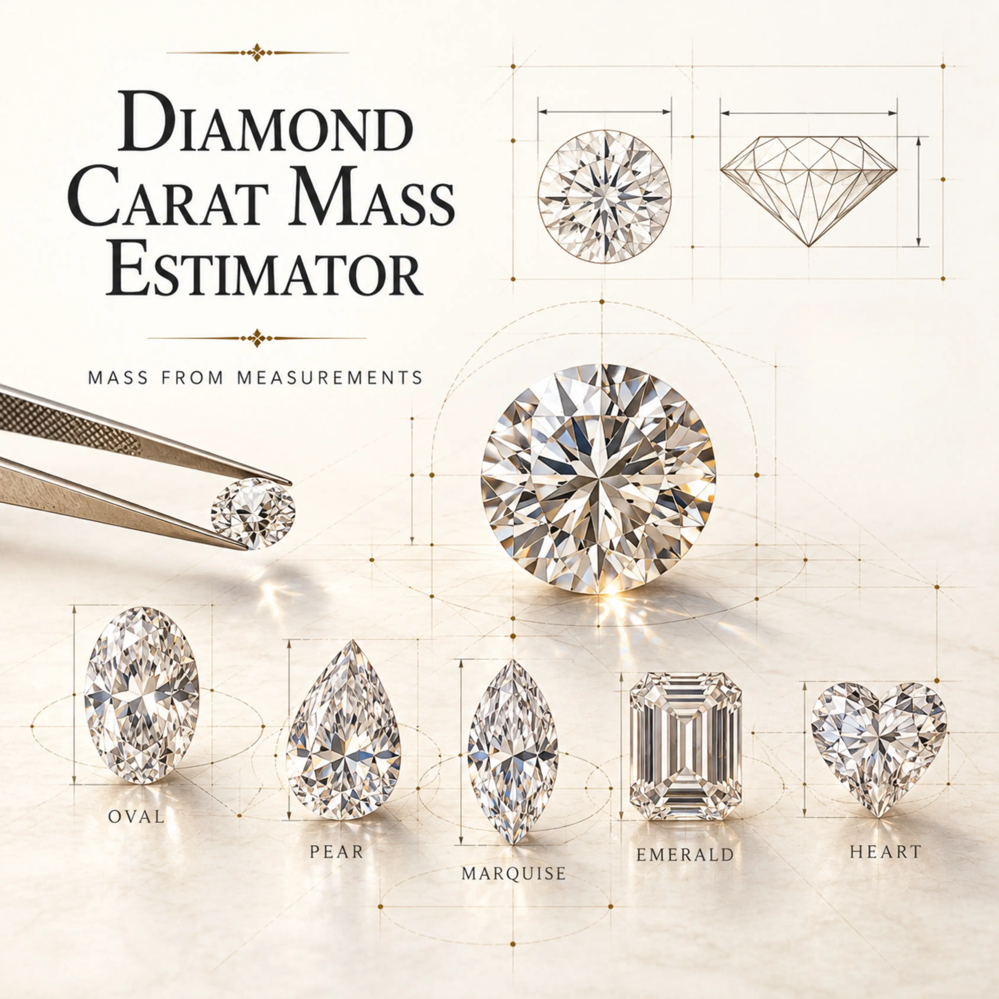Calculators. Jewelry Calculators. Diamond Carat Mass Estimator. AP | Pivtorak.Studio. 21.10.2026 © Anna Pivtorak (Kostyuk)